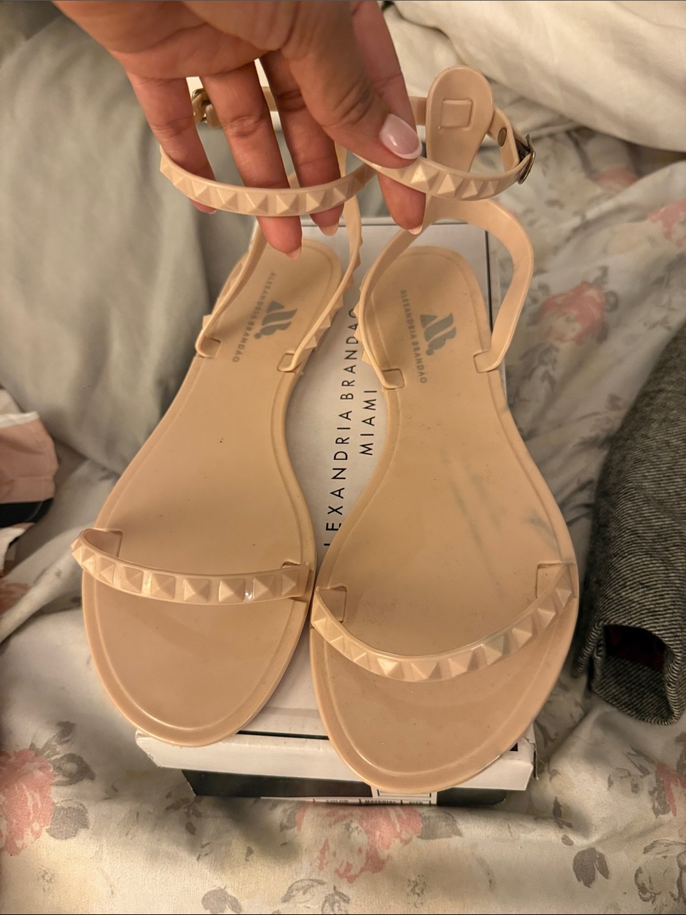 Nude Studded Ankle-Strap Sandals-Jelly-Never Worn